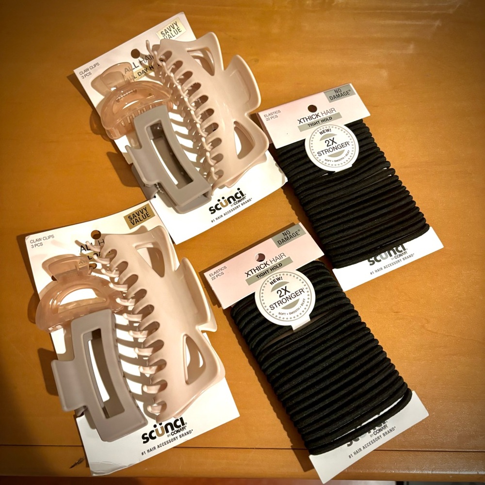 Scunci Beige and Black Hair Accessories 44 Thick Hair Scrunchies & 6 Hair Clips
